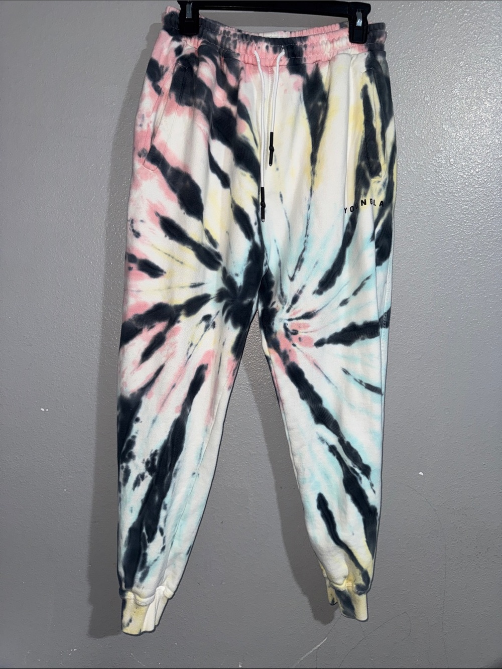 YoungLA Tie-Dye Jogger Sweatpants in Pastel Pink, Blue, Yellow & Black